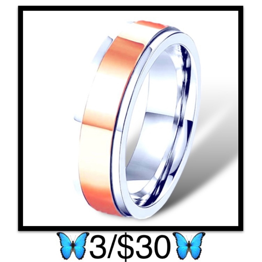Two Tone Fidget Spinner Ring, Rose Gold and Silver Stainless Steel, Size 6